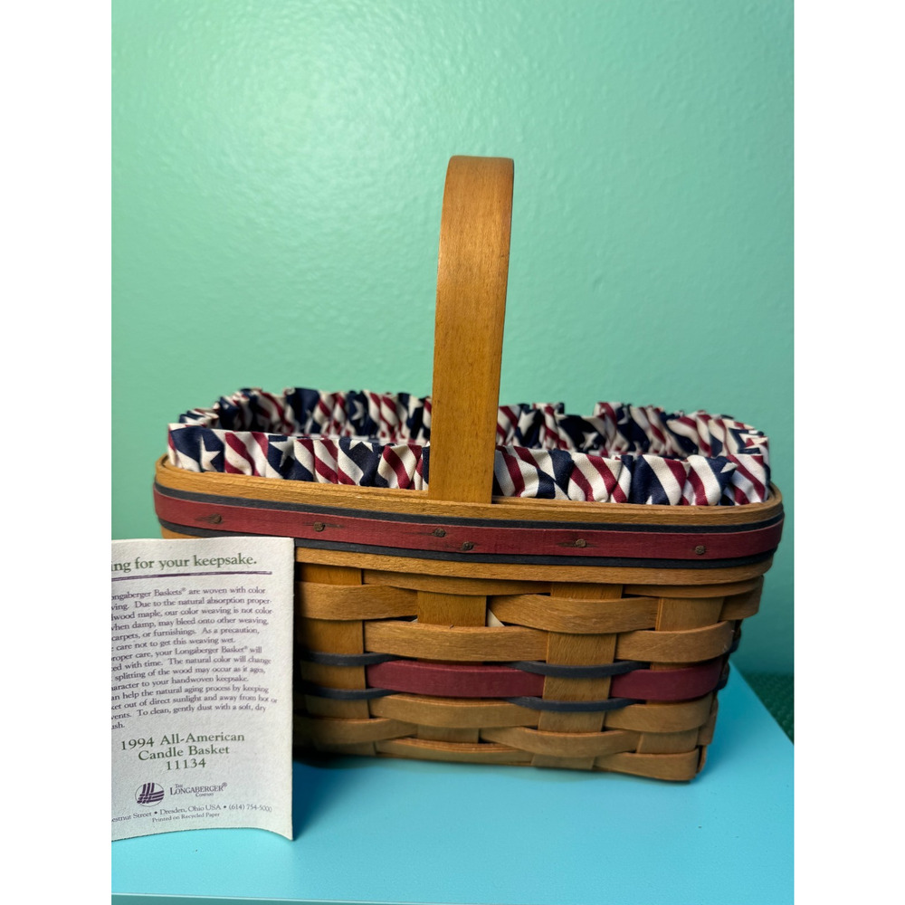 Longaberger All American Candle Basket Protector Liner Flag Stars Stripes 1994